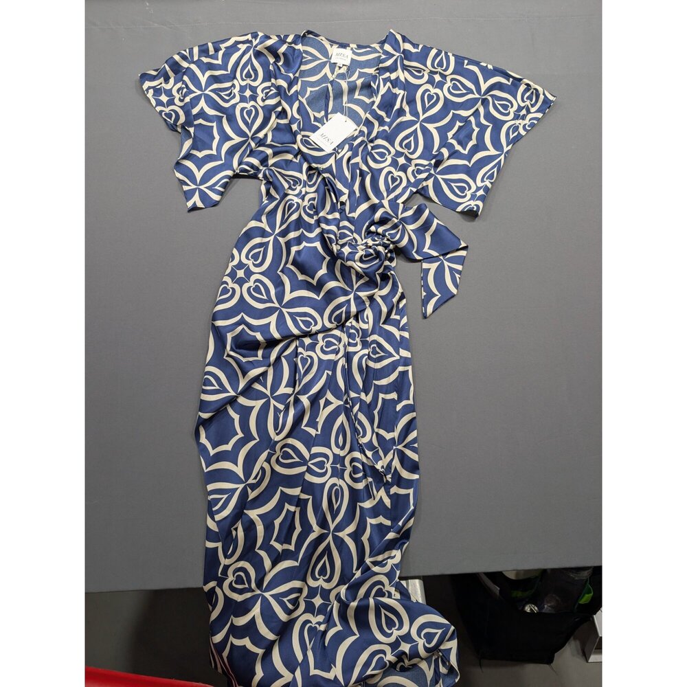MISA Los Angeles Blue Floral Wrap Midi Dress Size M NWT